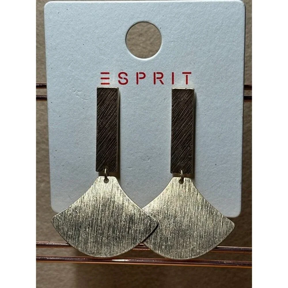 ESPRIT Gold Tone Textured Fan Scallop Drop Earrings Modern Boho New Pair